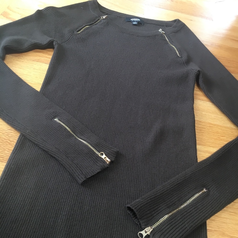 Dark Green/Brown Sweater with Gold Zippers